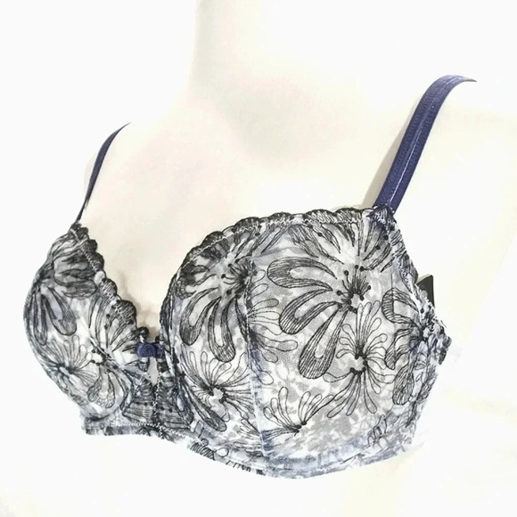 38C Paramour 115009 Ellie Demi Unlined Lace Underwire Bra Blue Blossoms NWT - Picture 5 of 11